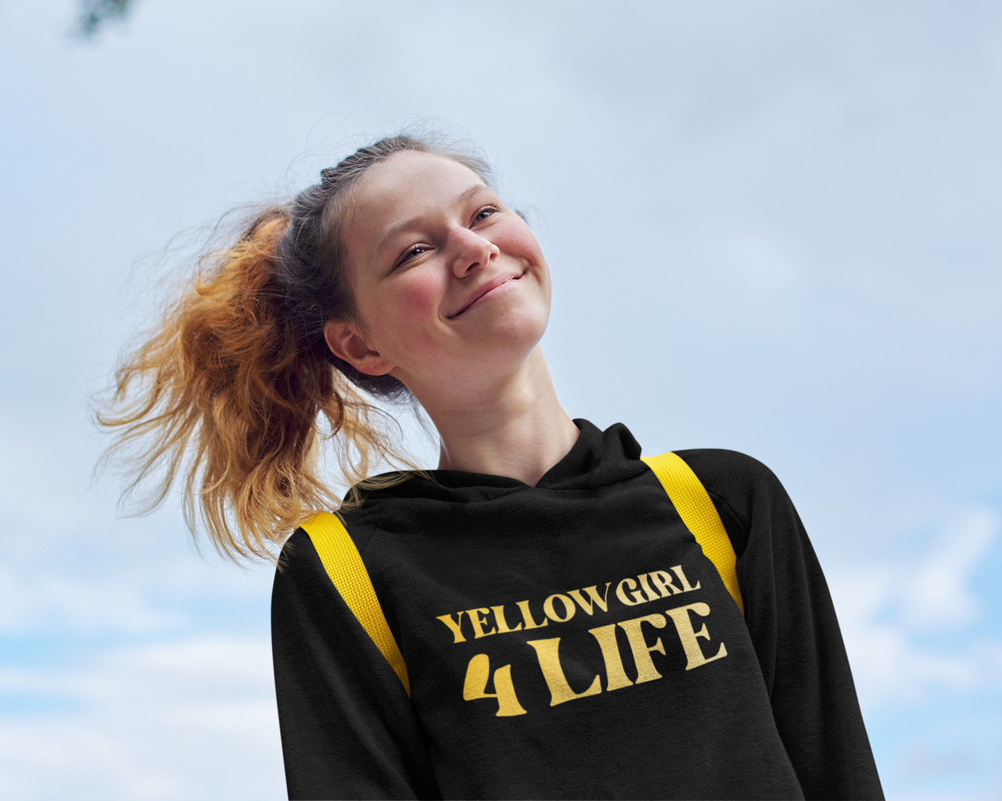 Yellow Girl 4 Life Hoodie - Cute Youth Black Hoodie, Positive Affirmation Hoodie, Inspirational Hoodie, Yellow Fashion