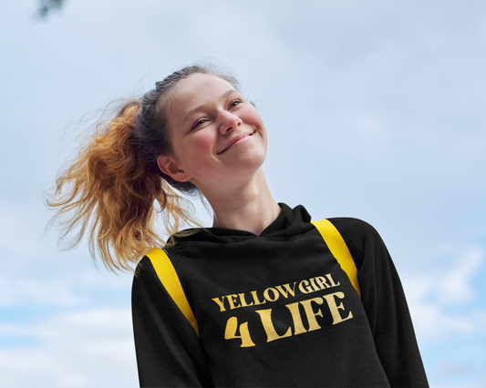 Yellow Girl 4 Life Hoodie - Cute Youth Black Hoodie, Positive Affirmation Hoodie, Inspirational Hoodie, Yellow Fashion