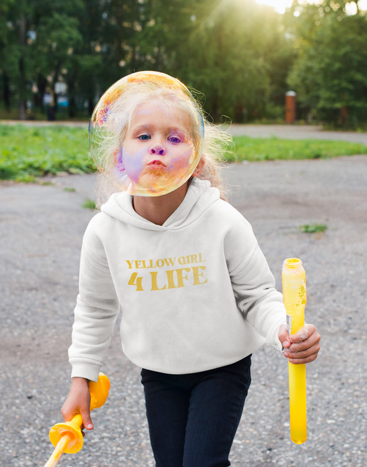 Yellow Girl 4 Life Hoodie - Cute Youth White Hoodie, Positive Affirmation Hoodie, Inspirational Hoodie, Yellow Fashion