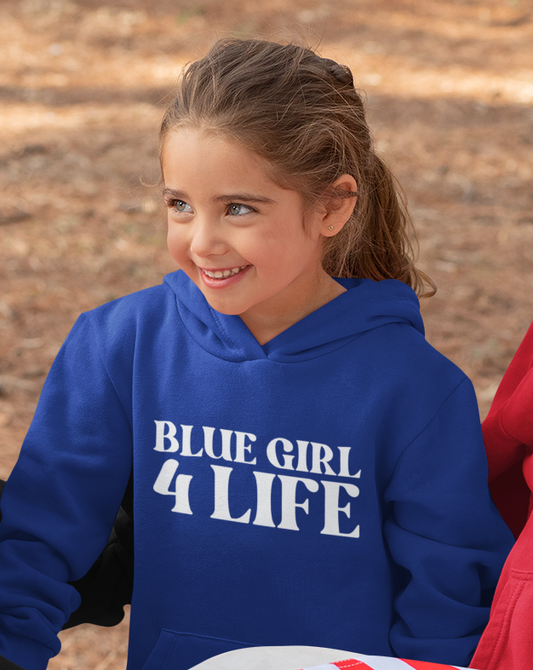 Blue Girl 4 Life Hoodie - Cute Youth Blue Graphic Hoodie, Positive Affirmation Hoodie, Inspirational Hoodie, Blue Fashion