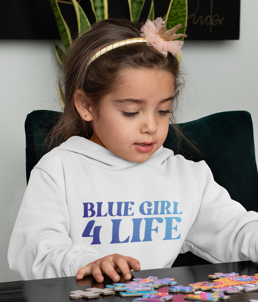 Blue Girl 4 Life Hoodie - Cute Youth White Graphic Hoodie, Positive Affirmation Hoodie, Inspirational Hoodie, Blue Fashion