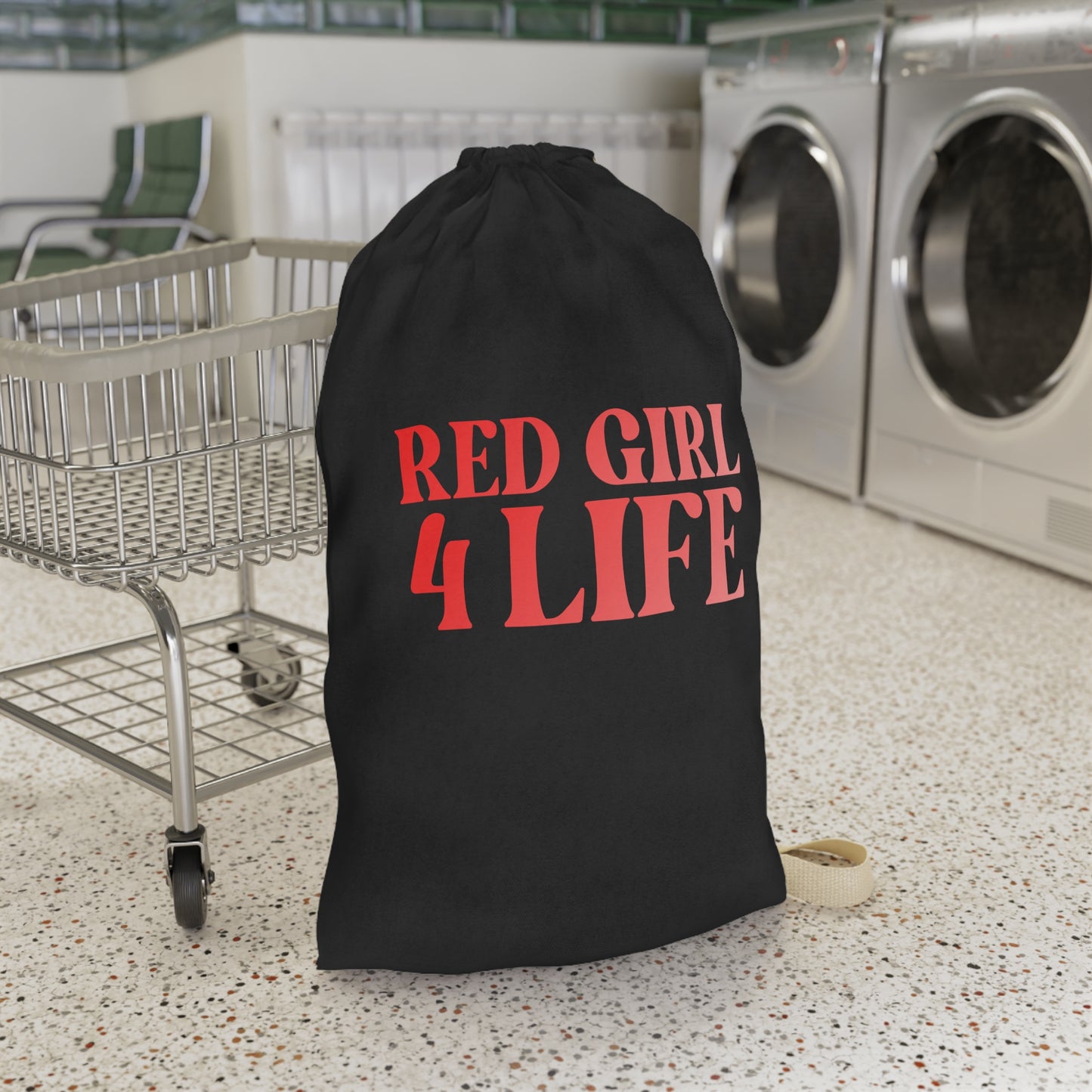Red Girl 4 Life Black Laundry Bag – Double-Sided Inspirational Red Girl Laundry Sack | Spun Polyester Drawstring Bag