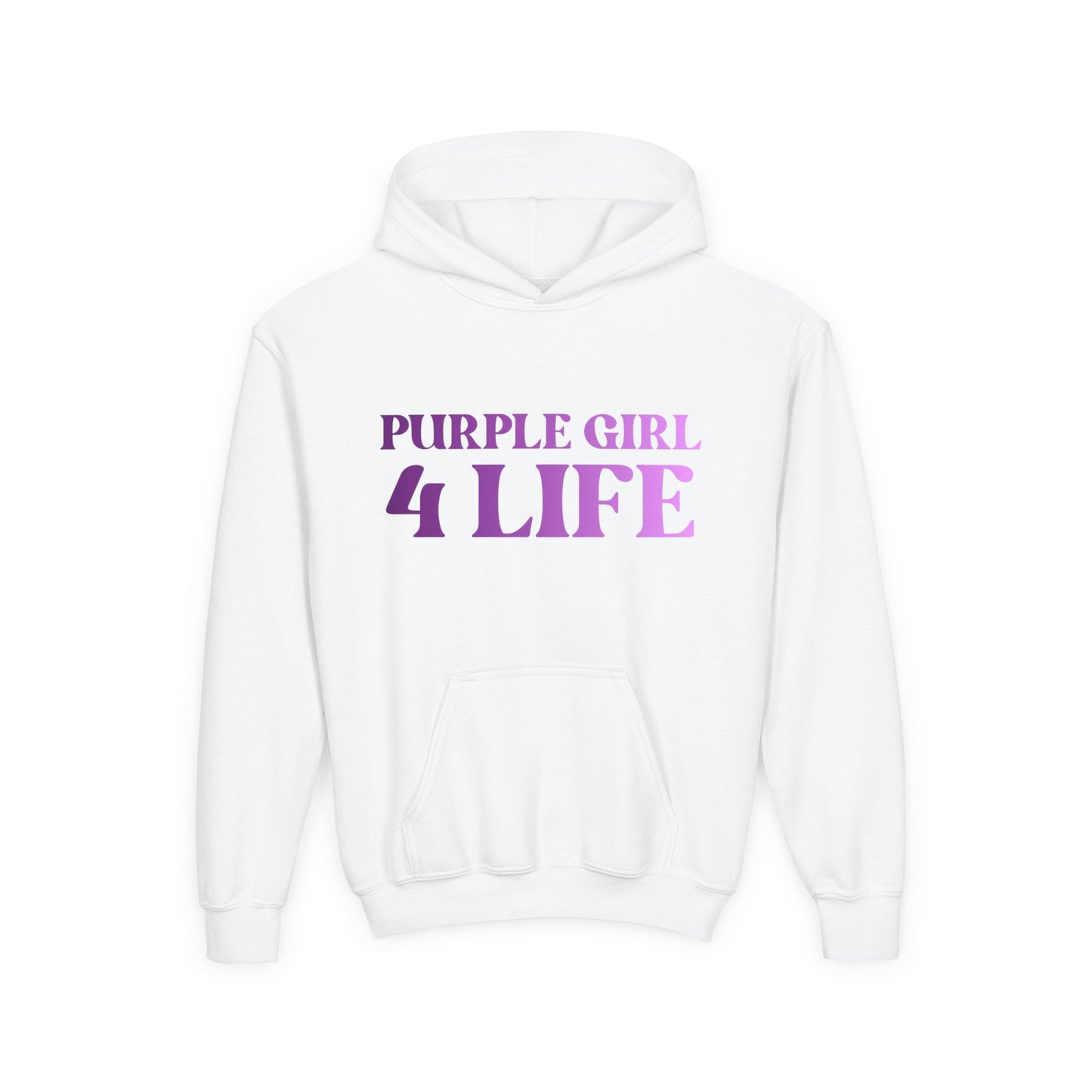 Purple Girl 4 Life Hoodie - Cute Youth White Graphic Hoodie, Inspirational Hoodie, Positive Affirmation Hoodie, Purple Fashion
