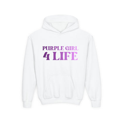 Purple Girl 4 Life Hoodie - Cute Youth White Graphic Hoodie, Inspirational Hoodie, Positive Affirmation Hoodie, Purple Fashion