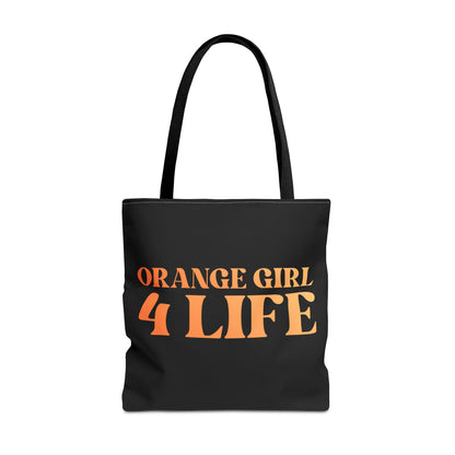 Orange Girl 4 Life Tote Bag -  Cute Black Bag for Women and Girls, Double Sided Inspirational Tote