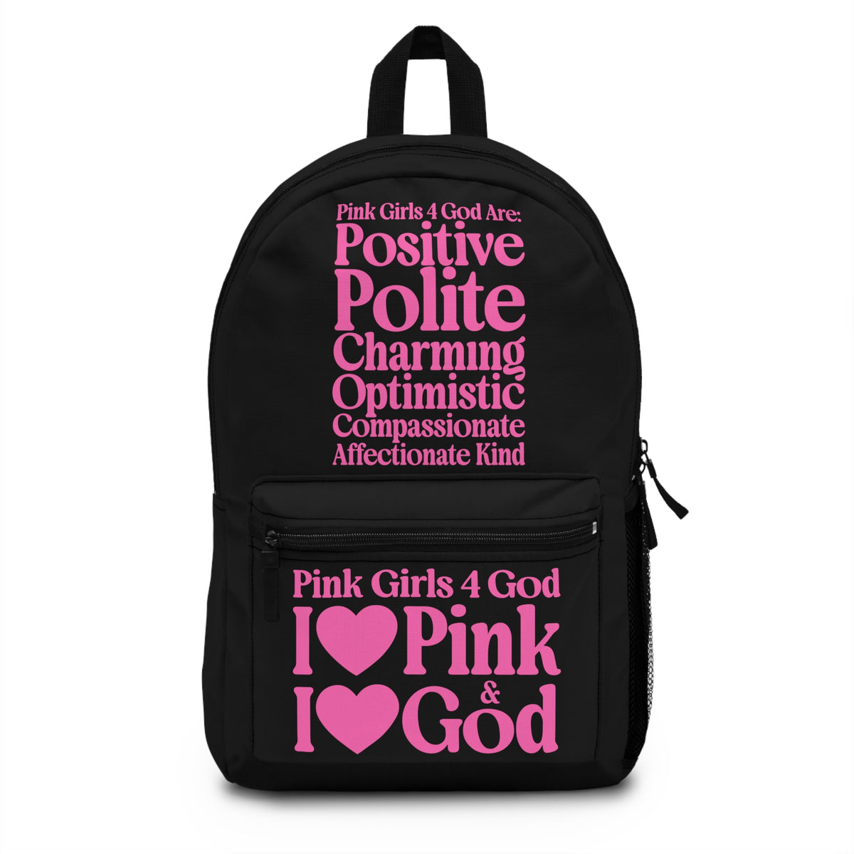 Pink Girls 4 God Black Contrast Backpack – Inspirational Christian Girls School Backpack | Faith-Based Bookbag | Lightweight Travel & School Bag