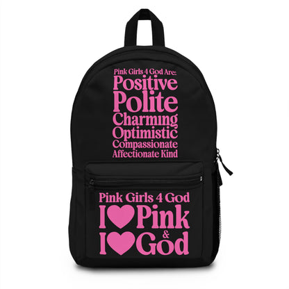 Pink Girls 4 God Black Contrast Backpack – Inspirational Christian Girls School Backpack | Faith-Based Bookbag | Lightweight Travel & School Bag