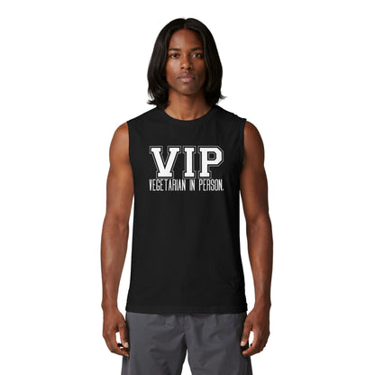 VIP Vegetarian Men’s Tank Top – Vegetarian In Person Statement Tank for Men | Plant-Based Lifestyle Muscle Tank | Healthy Living Workout & Summer Tank Top