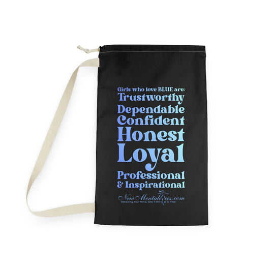 Blue Girl 4 Life Black Laundry Bag – Double-Sided Inspirational Blue Girl Laundry Sack | Spun Polyester Drawstring Bag