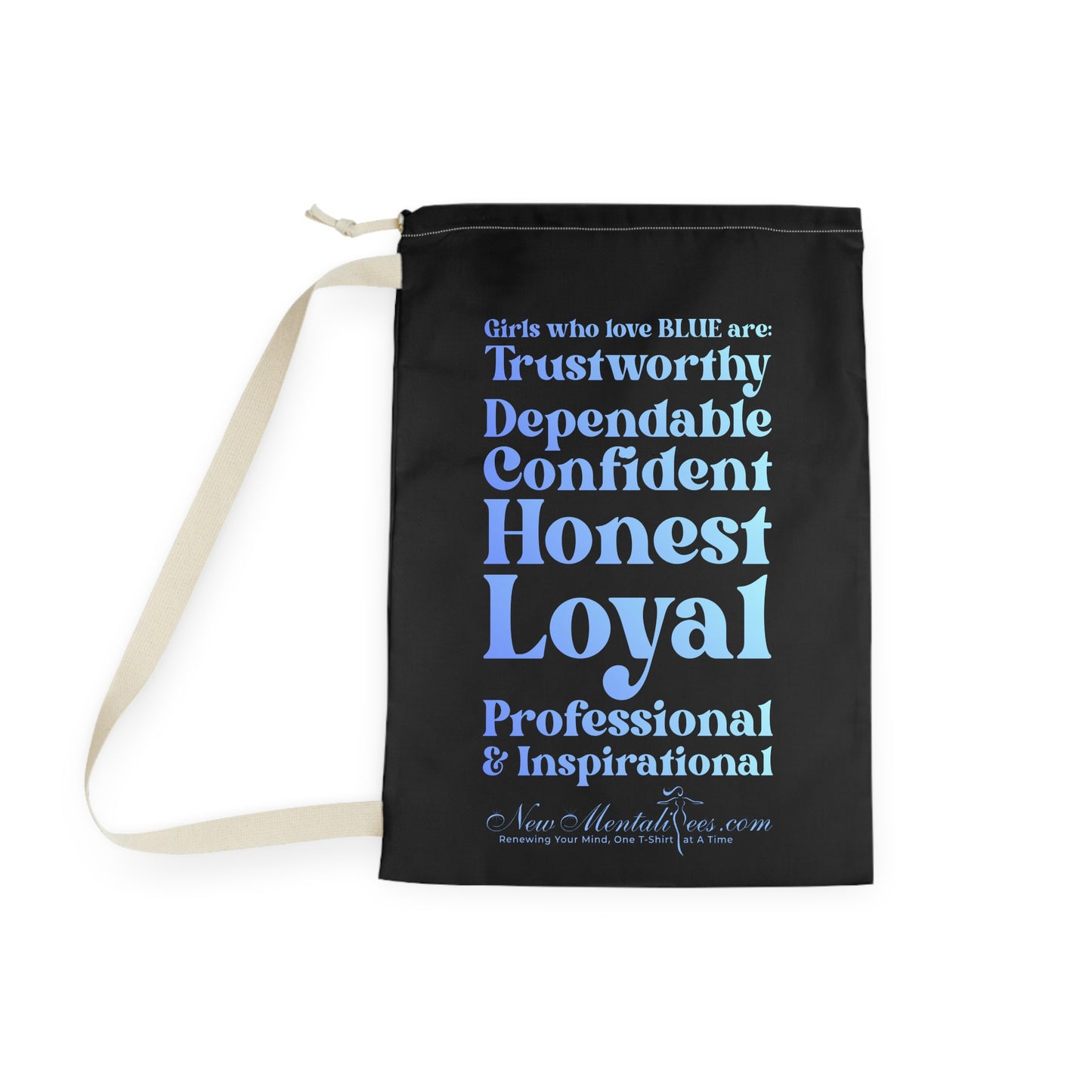 Blue Girl 4 Life Black Laundry Bag – Double-Sided Inspirational Blue Girl Laundry Sack | Spun Polyester Drawstring Bag