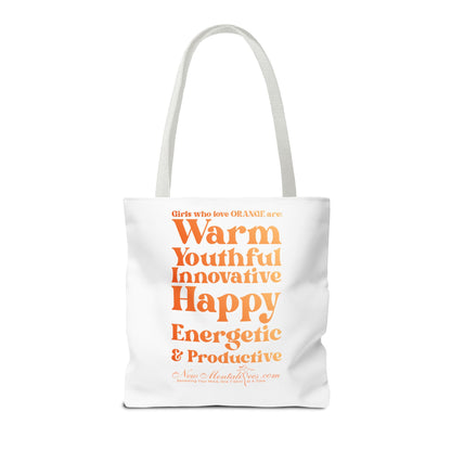 Orange Girl 4 Life Tote Bag -  Cute White Bag for Women and Girls, Double Sided Inspirational Tote