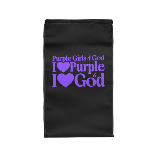 Purple Girls 4 God Black Contrast Lunch Tote – Double-Sided Inspirational Faith Lunch Bag | Insulated Lunch Bag | Gift for Girls & Women