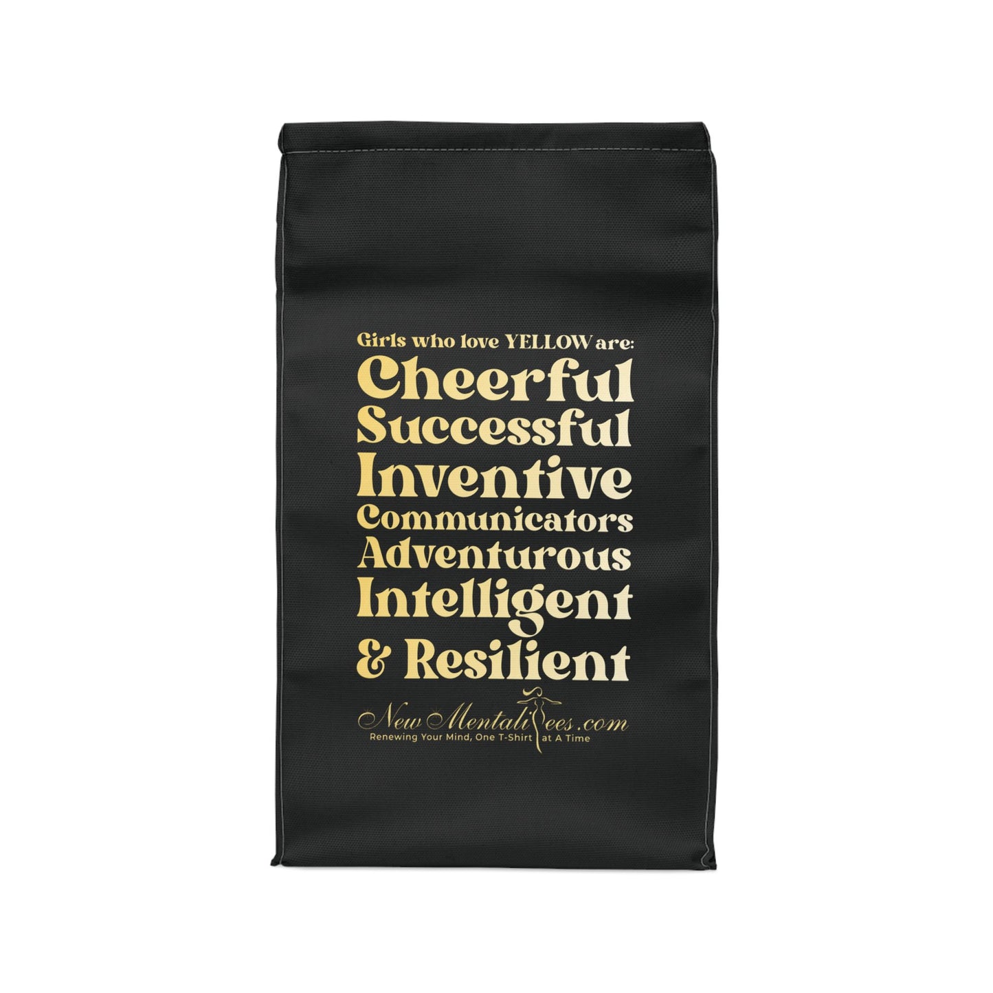 Yellow Girl 4 Life Black Contrast Lunch Bag – Double-Sided Inspirational Yellow Girl Lunch Tote | Insulated Lunch Bag | Girl Power Lunch Box