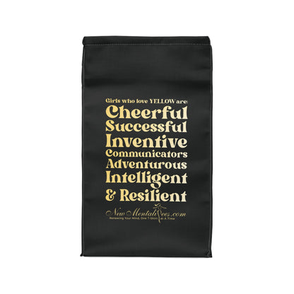 Yellow Girl 4 Life Black Contrast Lunch Bag – Double-Sided Inspirational Yellow Girl Lunch Tote | Insulated Lunch Bag | Girl Power Lunch Box