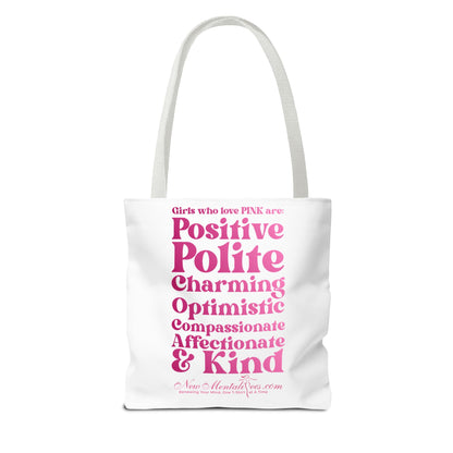 Pink Girl 4 Life Tote Bag - Cute White Bag for Women and Girls, Double Sided Inspirational Tote