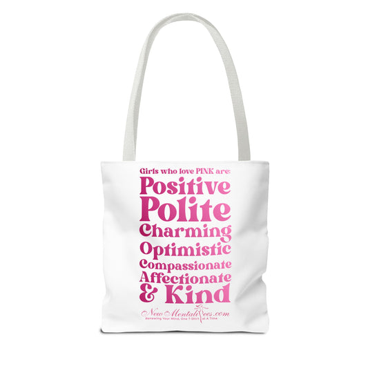 Pink Girl 4 Life Tote Bag - Cute White Bag for Women and Girls, Double Sided Inspirational Tote