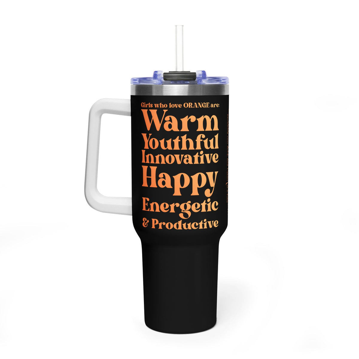 Orange Girl 4 Life 40 oz Black Tumbler - Cute, Orange, Positive, Affirmation, Inspirational, Double Sided, Insulated Tumbler
