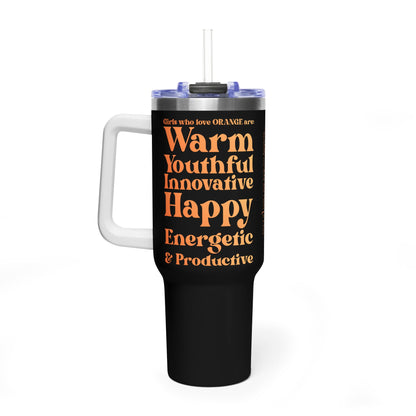 Orange Girl 4 Life 40 oz Black Tumbler - Cute, Orange, Positive, Affirmation, Inspirational, Double Sided, Insulated Tumbler