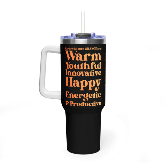 Orange Girl 4 Life 40 oz Black Tumbler - Cute, Orange, Positive, Affirmation, Inspirational, Double Sided, Insulated Tumbler