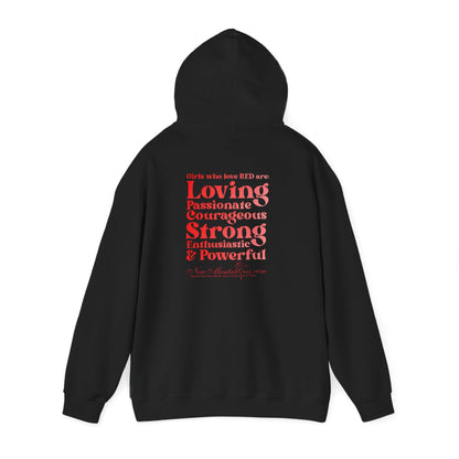 Red Girl 4 Life Hoodie -  Cute Ladies Black Graphic Hoodie, Positive Affirmation Hoodie, Inspirational Unisex Hoodie, Red Fashion Hoodie
