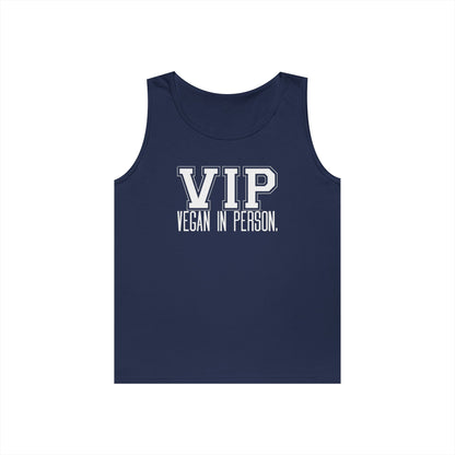 VIP Vegan Unisex Tank Top – Vegan In Person Plant-Based Statement Tank | Healthy Lifestyle | Vegan Gift | Eco-Friendly Summer Tank