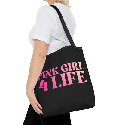 Pink Girl 4 Life Tote Bag - Cute Black Bag for Women and Girls, Double Sided Inspirational Tote