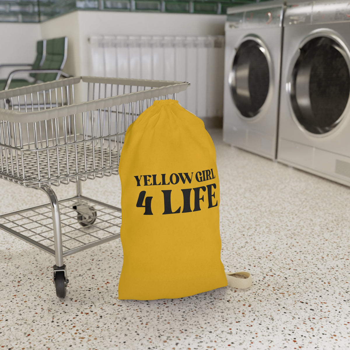 Yellow Girl 4 Life Laundry Bag – Double-Sided Inspirational Yellow Girl Laundry Sack | Spun Polyester Drawstring Bag