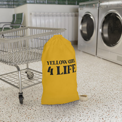 Yellow Girl 4 Life Laundry Bag – Double-Sided Inspirational Yellow Girl Laundry Sack | Spun Polyester Drawstring Bag