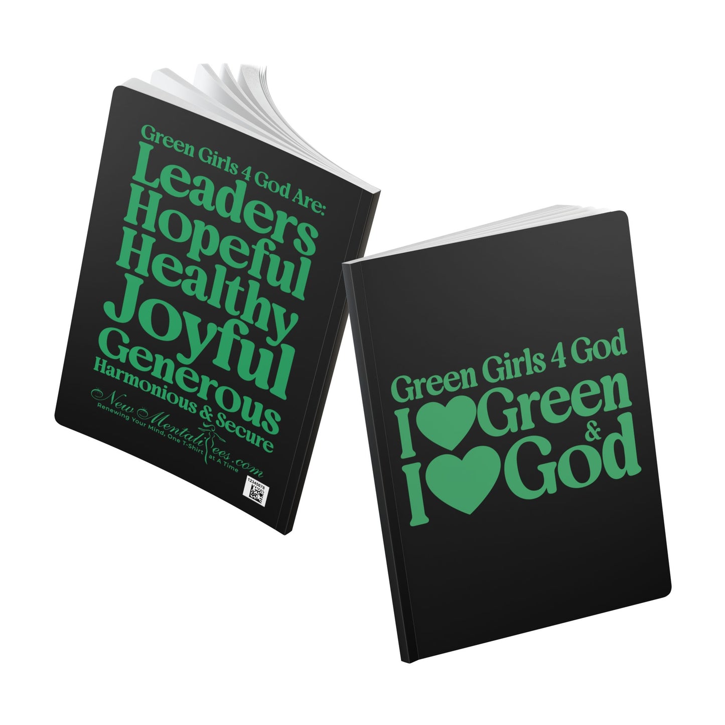 Green Girls 4 God Black Contrast Softcover Journal – Double-Sided Inspirational Faith Journal | 100 or 200 Pages | Notebook for Girls & Women Who Love God