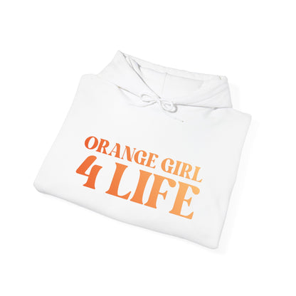 Orange Girl 4 Life Hoodie - Cute Ladies White Graphic Hoodie, Positive Affirmation Hoodie, Inspirational Unisex Hoodie, Orange Fashion