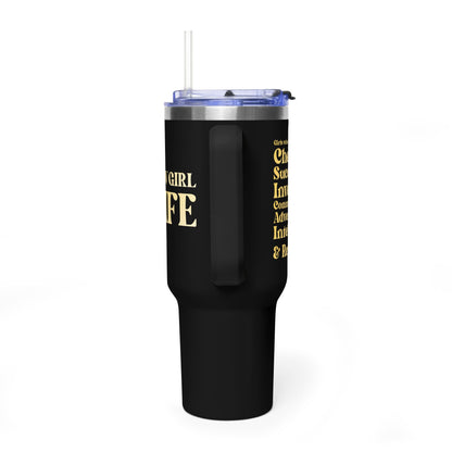 Yellow Girl 4 Life 40 oz Black Tumbler - Cute, Yellow, Positive, Affirmation, Inspirational, Insulated Tumbler