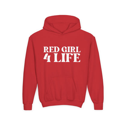Red Girl 4 Life Hoodie -  Cute Youth Red Graphic Hoodie, Positive Affirmation Hoodie, Inspirational Hoodie, Red Fashion Hoodie