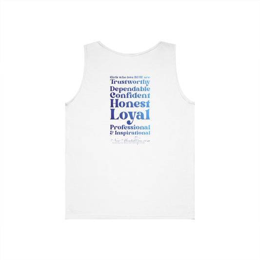 Blue Girl 4 Life Ladies Sleeveless White Tank Top | Double-Sided Graphic Tank | Inspirational Tank for Women (Unisex)