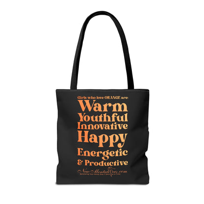 Orange Girl 4 Life Tote Bag -  Cute Black Bag for Women and Girls, Double Sided Inspirational Tote