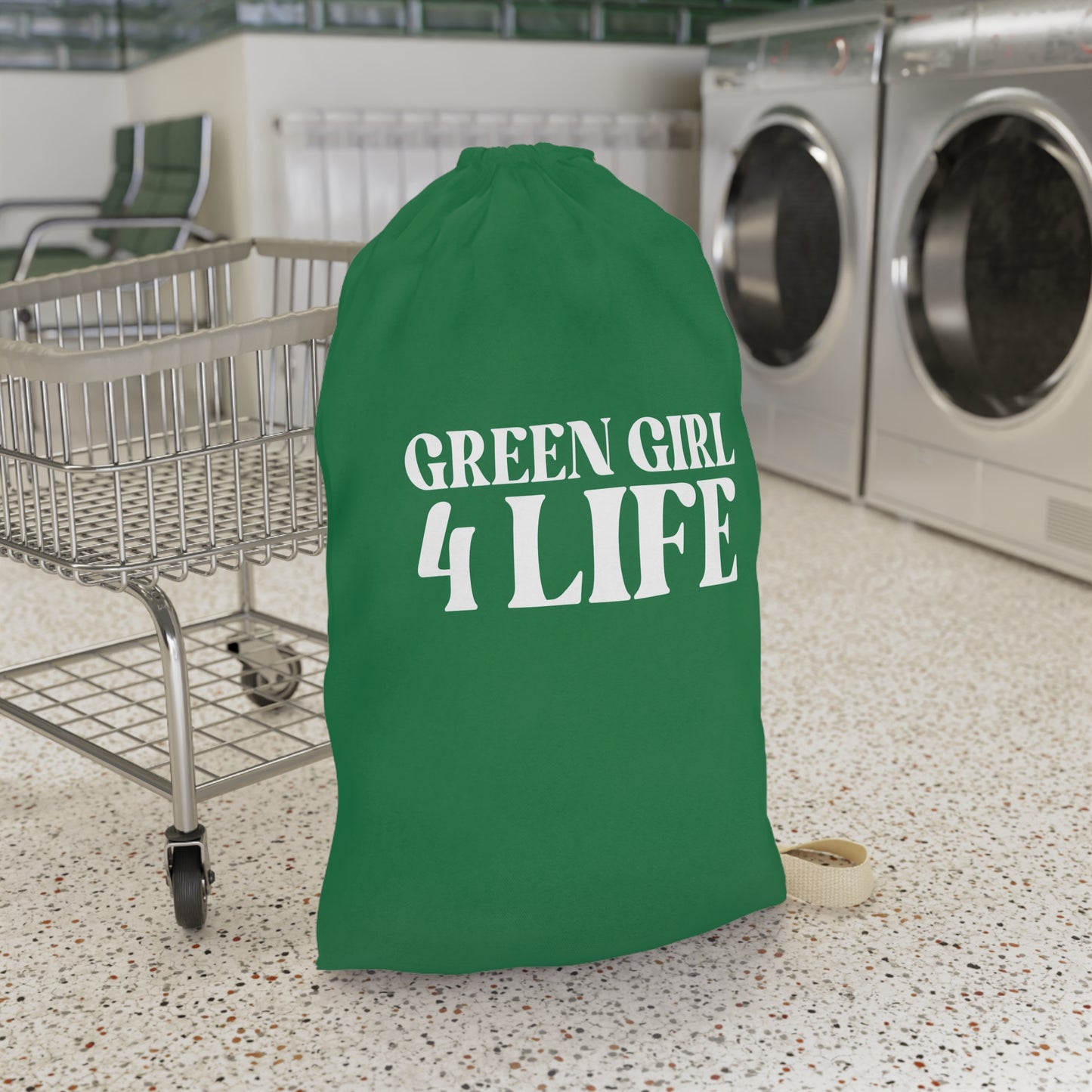 Green Girl 4 Life Laundry Bag – Double-Sided Inspirational Green Girl Laundry Sack | Spun Polyester Drawstring Bag