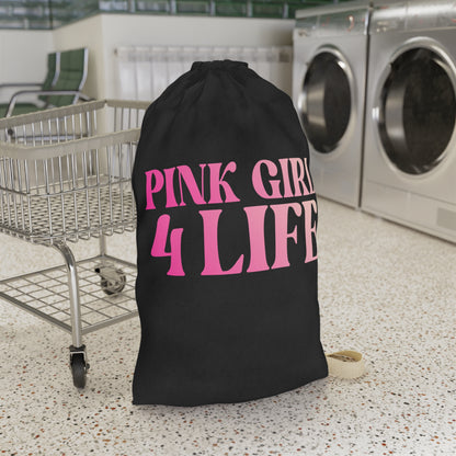 Pink Girl 4 Life Custom Black Laundry Bag – Double-Sided Inspirational Pink Girl Laundry Sack | Spun Polyester Drawstring Bag