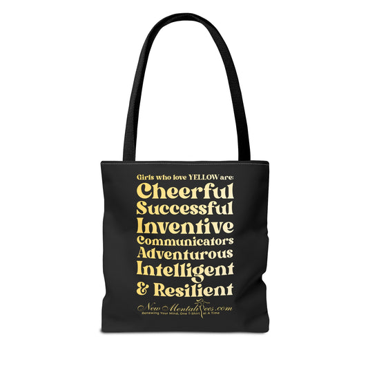 Yellow Girl 4 Life Tote Bag - Cute Black Bag for Women and Girls, Double Sided Inspirational Tote