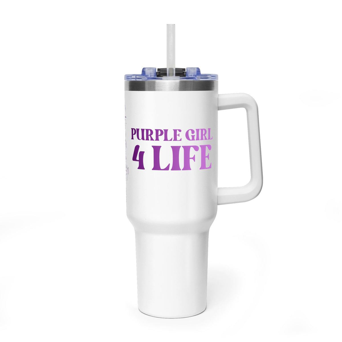 Purple Girl 4 Life 40 oz White Tumbler - Cute, Purple, Positive, Affirmation, Inspirational, Insulated Tumbler