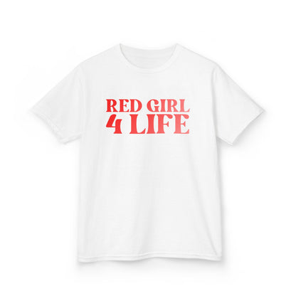 Red Girl 4 Life T-Shirt -  Cute Youth White Graphic Tee, Positive Affirmation Shirt, Inspirational T-Shirt, Red Fashion Tee