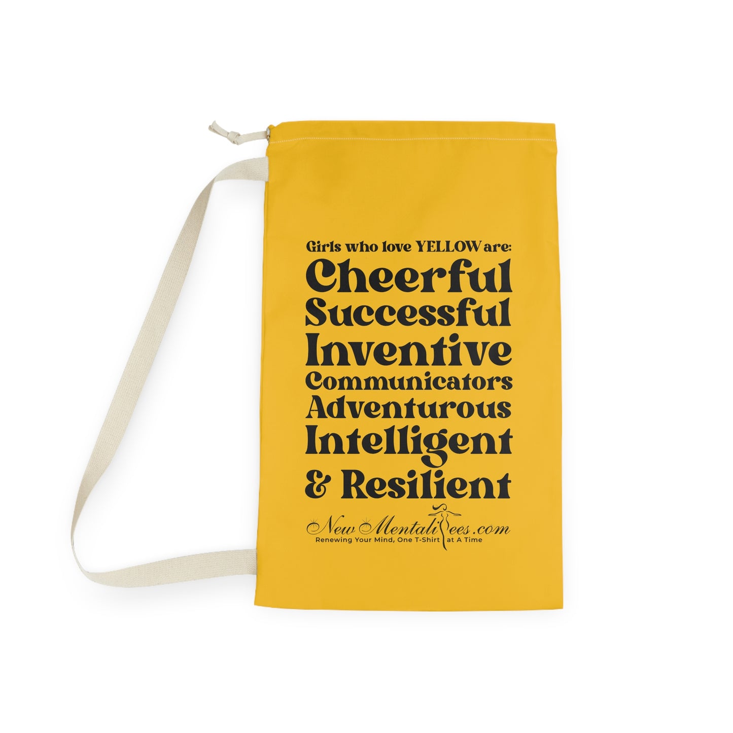 Yellow Girl 4 Life Laundry Bag – Double-Sided Inspirational Yellow Girl Laundry Sack | Spun Polyester Drawstring Bag