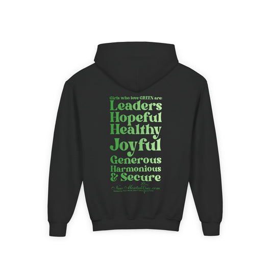 Green Girl 4 Life Hoodie - Cute Youth Black Graphic Hoodie, Positive Affirmation Hoodie, Inspirational Hoodie, Green Fashion