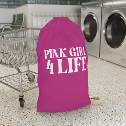 Pink Girl 4 Life Custom Laundry Bag – Double-Sided Inspirational Pink Girl Laundry Sack | Spun Polyester Drawstring Bag