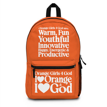 Orange Girls 4 God Backpack – Inspirational Christian Girls School Backpack | Faith-Based Bookbag | Lightweight Travel & School Bag