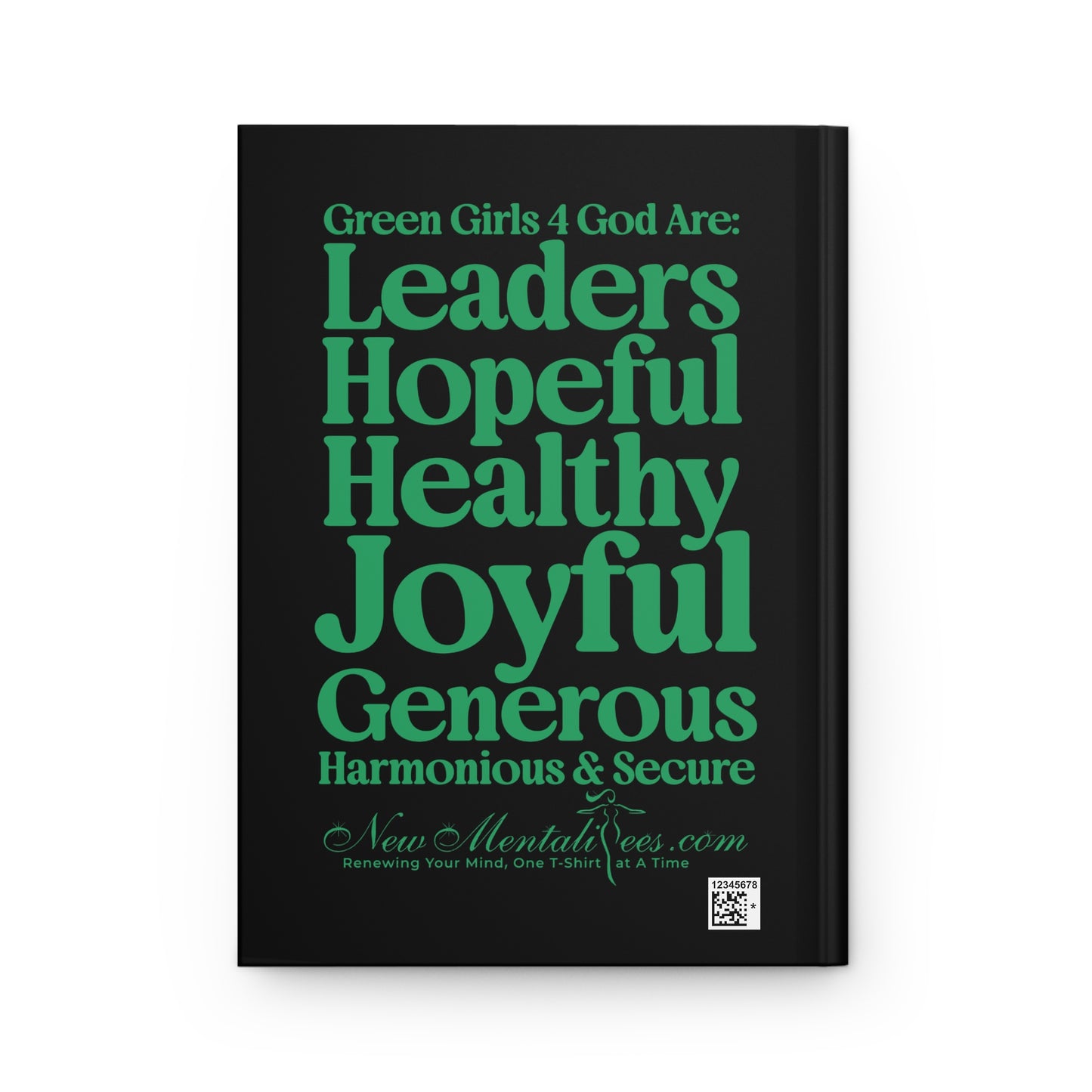 Green Girls for God Black Hardcover Journal – Double-Sided Inspirational Notebook | Matte Hardcover | 150 Lined Pages | Gift for Women & Girls