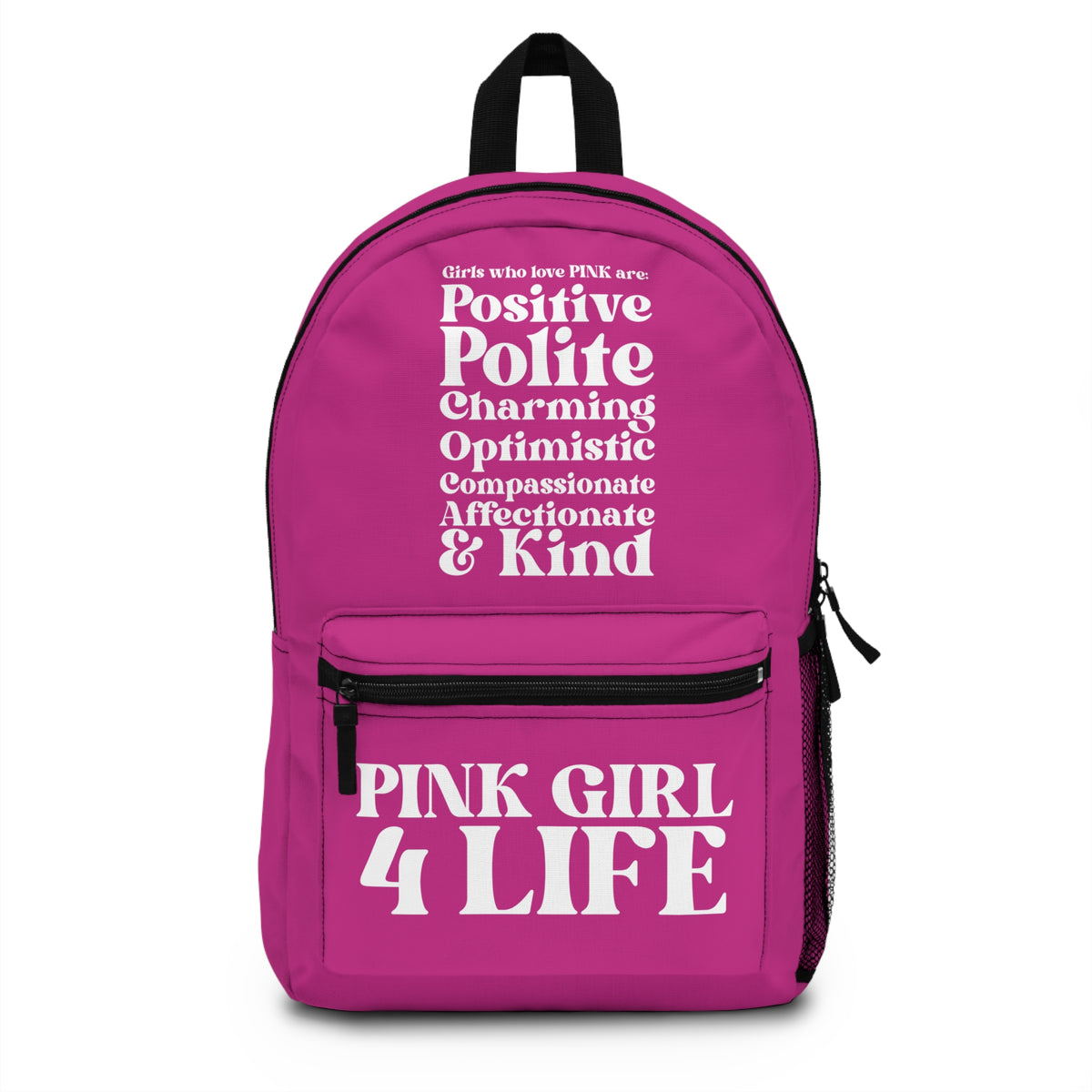 Pink Girl 4 Life Backpack – Inspirational Girls School Backpack | Girl Power Bookbag | Lightweight Travel & School Bag