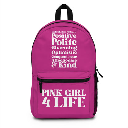Pink Girl 4 Life Backpack – Inspirational Girls School Backpack | Girl Power Bookbag | Lightweight Travel & School Bag