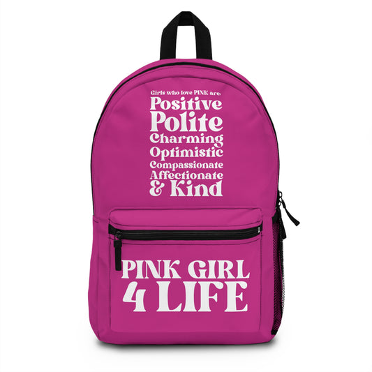 Pink Girl 4 Life Backpack – Inspirational Girls School Backpack | Girl Power Bookbag | Lightweight Travel & School Bag