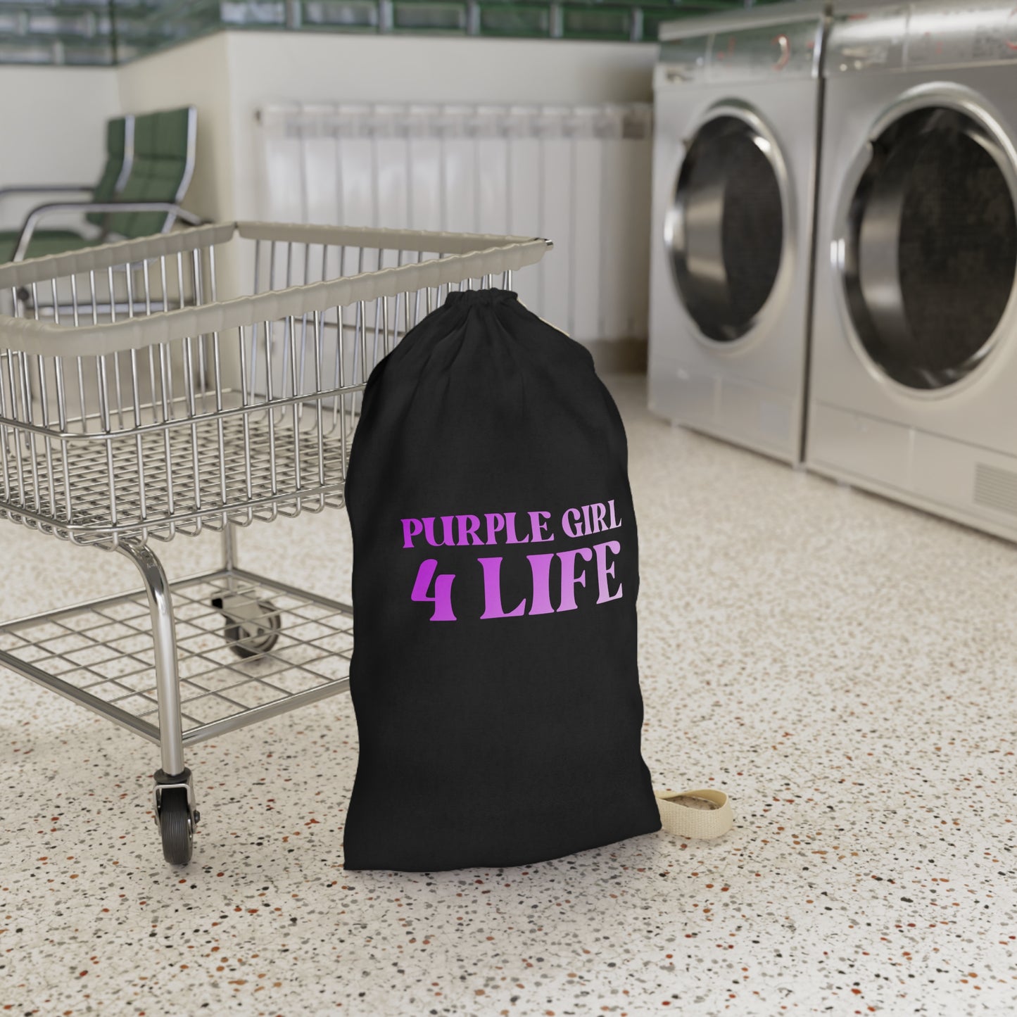 Purple Girl 4 Life Black Laundry Bag – Double-Sided Inspirational Purple Girl Laundry Sack | Spun Polyester Drawstring Bag