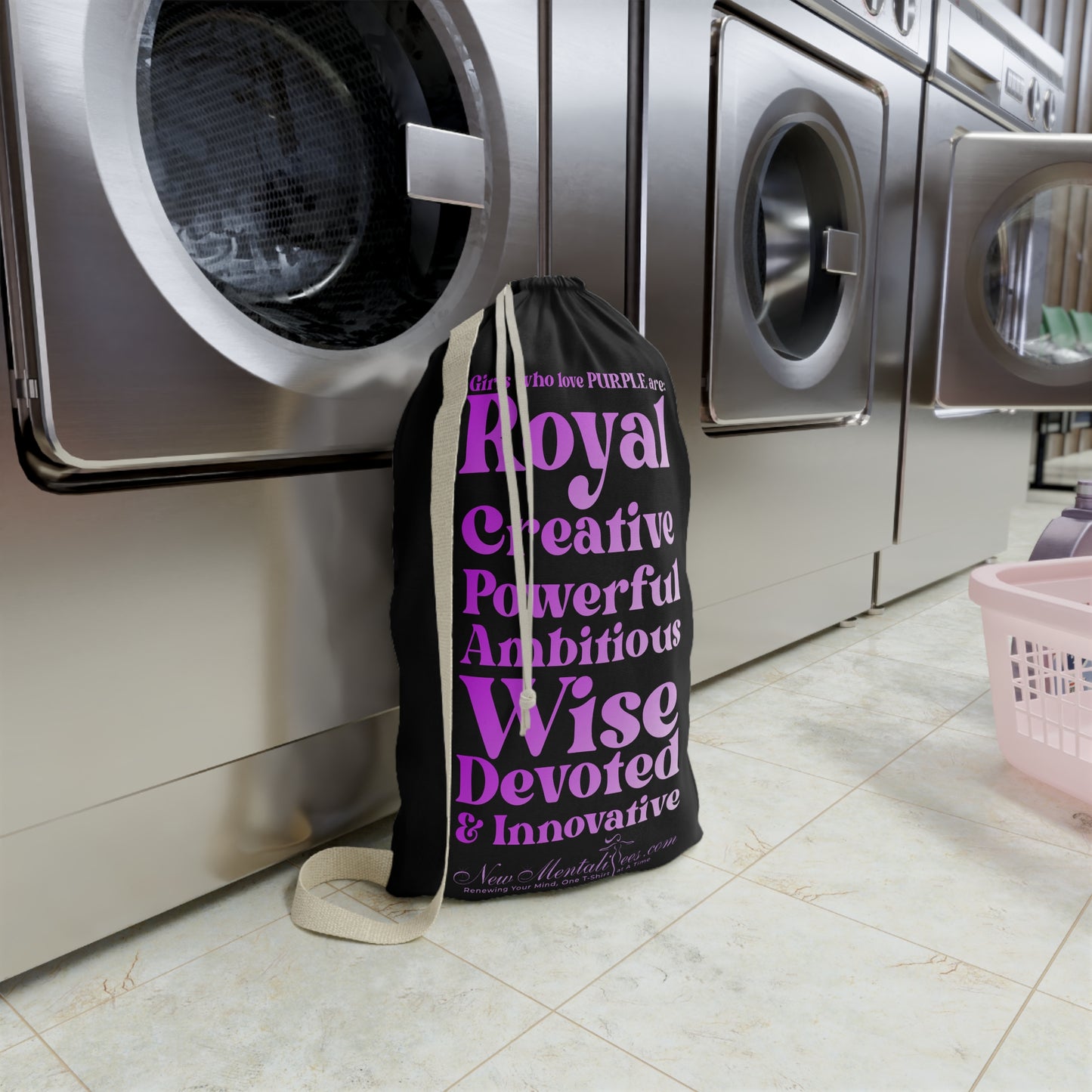Purple Girl 4 Life Black Laundry Bag – Double-Sided Inspirational Purple Girl Laundry Sack | Spun Polyester Drawstring Bag