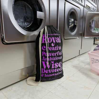 Purple Girl 4 Life Black Laundry Bag – Double-Sided Inspirational Purple Girl Laundry Sack | Spun Polyester Drawstring Bag